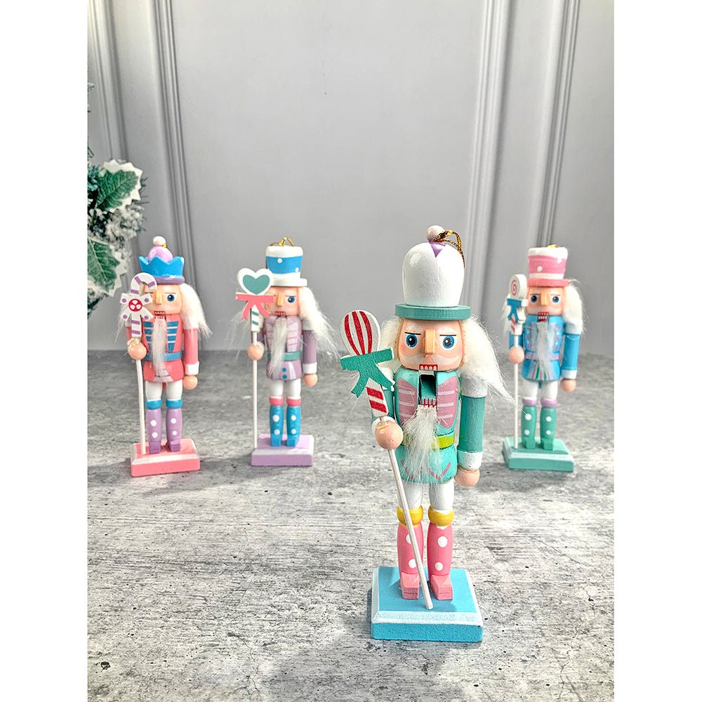 Pastel Candy theme, set of 4 Wooden Nutcrackers , Christmas Tree Ornaments - Little Surprise BoxPastel Candy theme, set of 4 Wooden Nutcrackers , Christmas Tree Ornaments