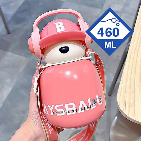 Pink Baseball Bear Kids Water Bottle, 460ml - Little Surprise BoxPink Baseball Bear Kids Water Bottle, 460ml