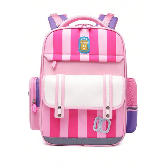 Pink Bold Stripes Insulated Lunchbag & Ergonomic School Backpack for Kids - Little Surprise BoxPink Bold Stripes Insulated Lunchbag & Ergonomic School Backpack for Kids