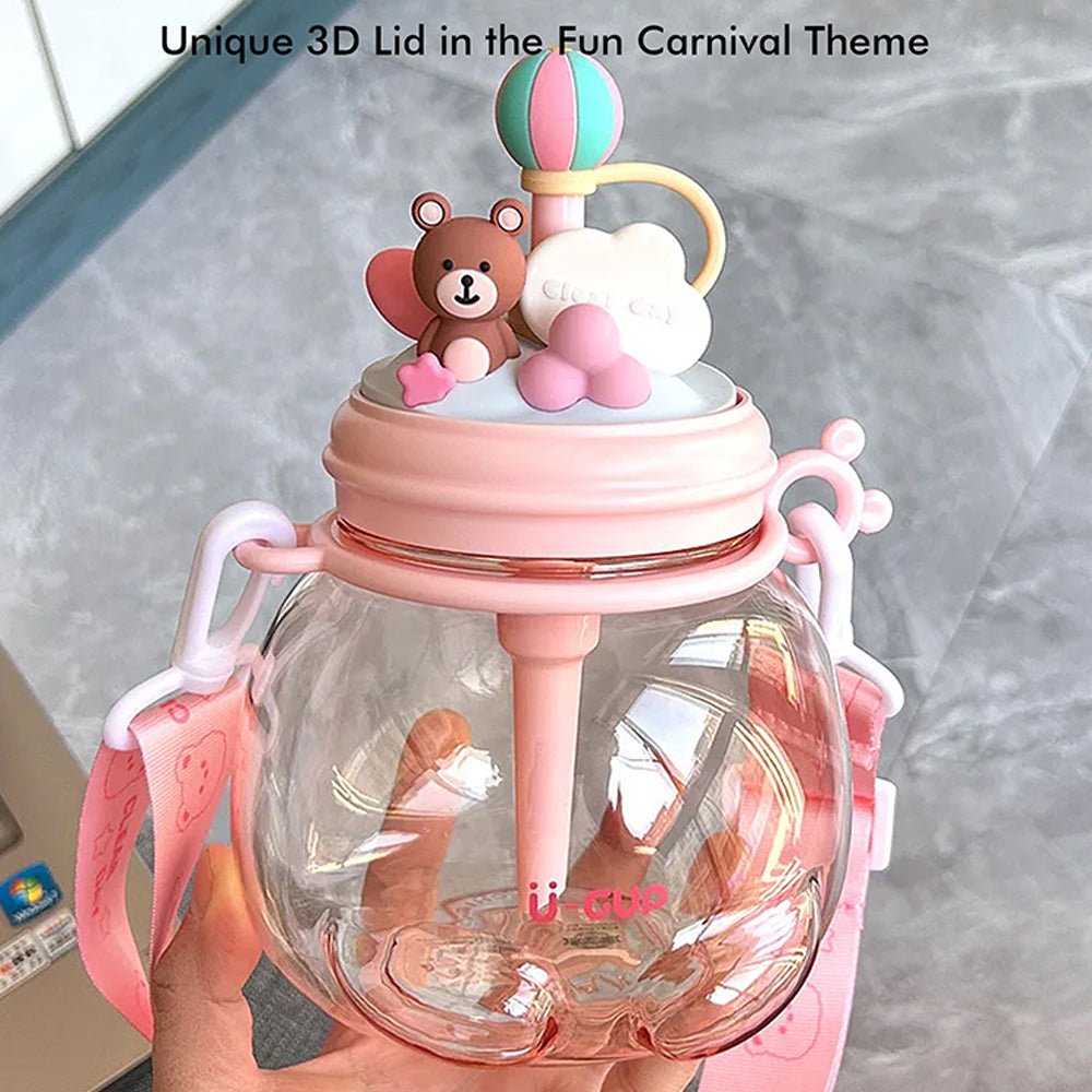 Pink Carnival theme Kids Water Bottle, 1000ml - Little Surprise BoxPink Carnival theme Kids Water Bottle, 1000ml