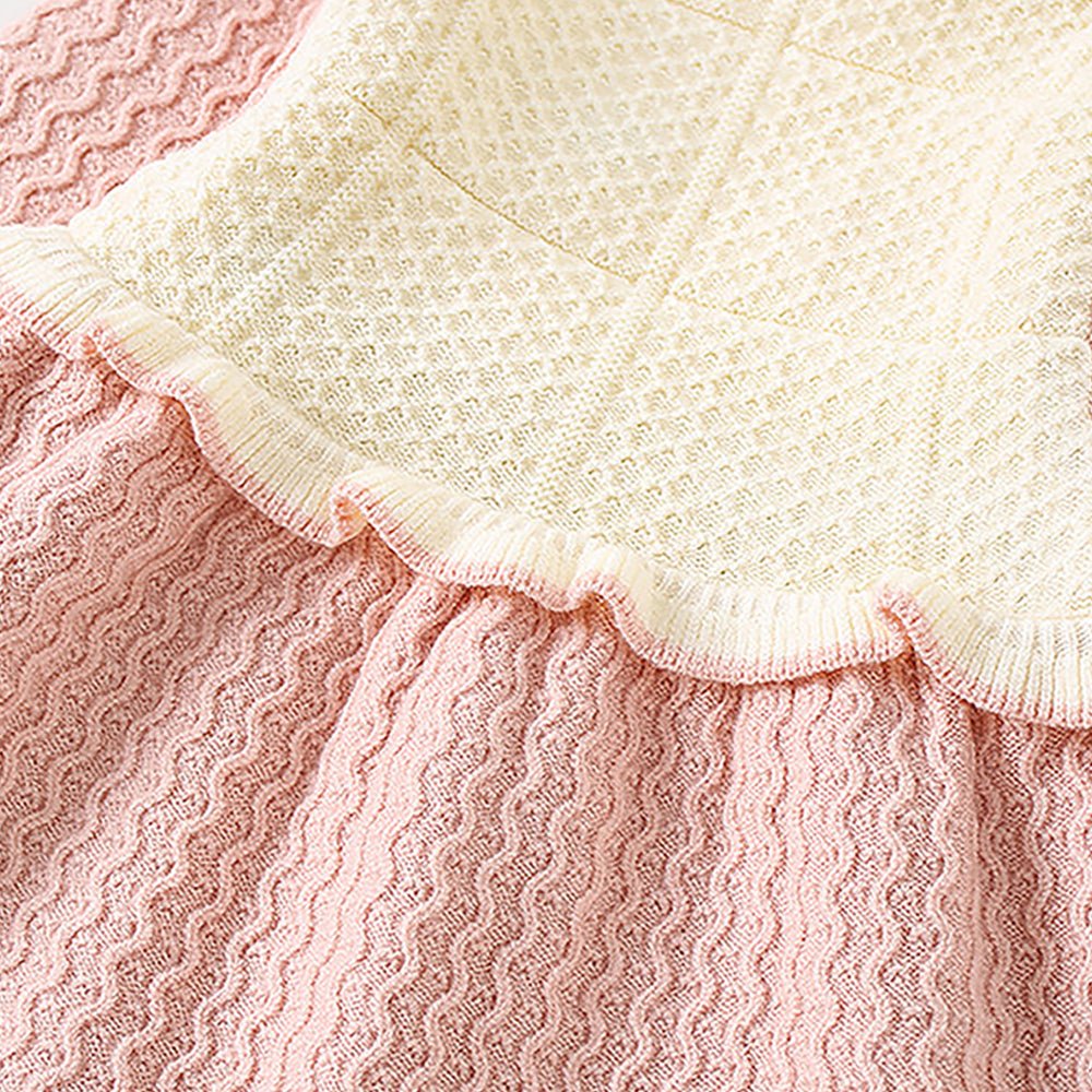 Pink & Cream Front floral Jacket patterned Knitted Frock Winter wear - Little Surprise BoxPink & Cream Front floral Jacket patterned Knitted Frock Winter wear