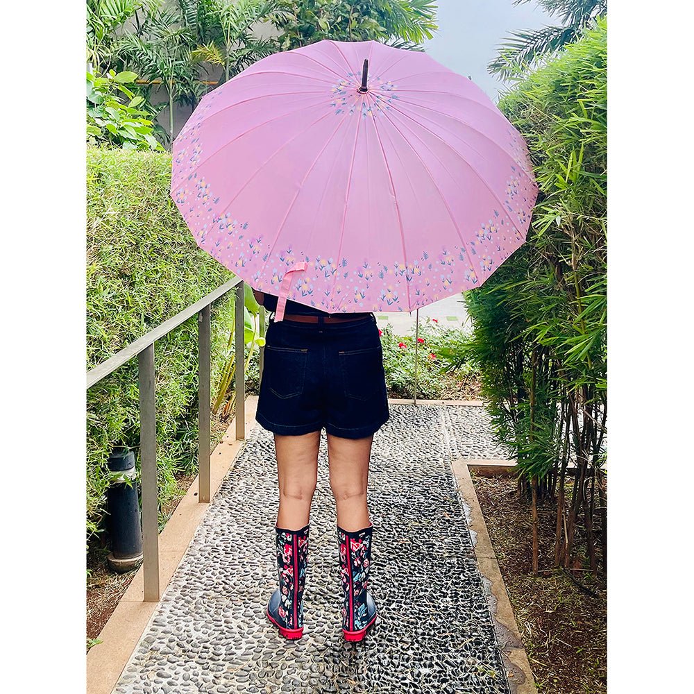 Pink Floral border Style Umbrella for Teens and Adults - Little Surprise BoxPink Floral border Style Umbrella for Teens and Adults