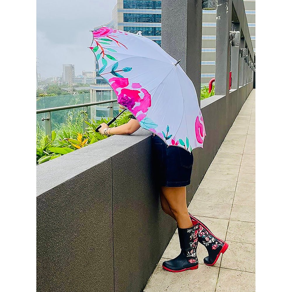 Pink floral Paint Brush theme Rain & All Season Umbrella for Teens and Adults - Little Surprise BoxPink floral Paint Brush theme Rain & All Season Umbrella for Teens and Adults