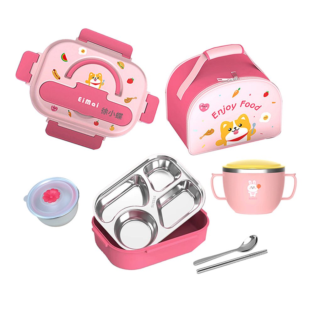 Pink Foxy Combo set stainless steel Lunch Box with insulated Lunch box Cover for kids - Little Surprise BoxPink Foxy Combo set stainless steel Lunch Box with insulated Lunch box Cover for kids