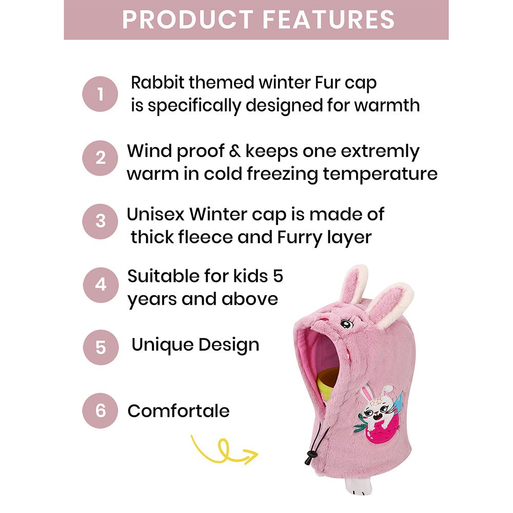Pink Fur Rabbit theme Winter Cap covering Mouth, Neck and Head - Little Surprise BoxPink Fur Rabbit theme Winter Cap covering Mouth, Neck and Head