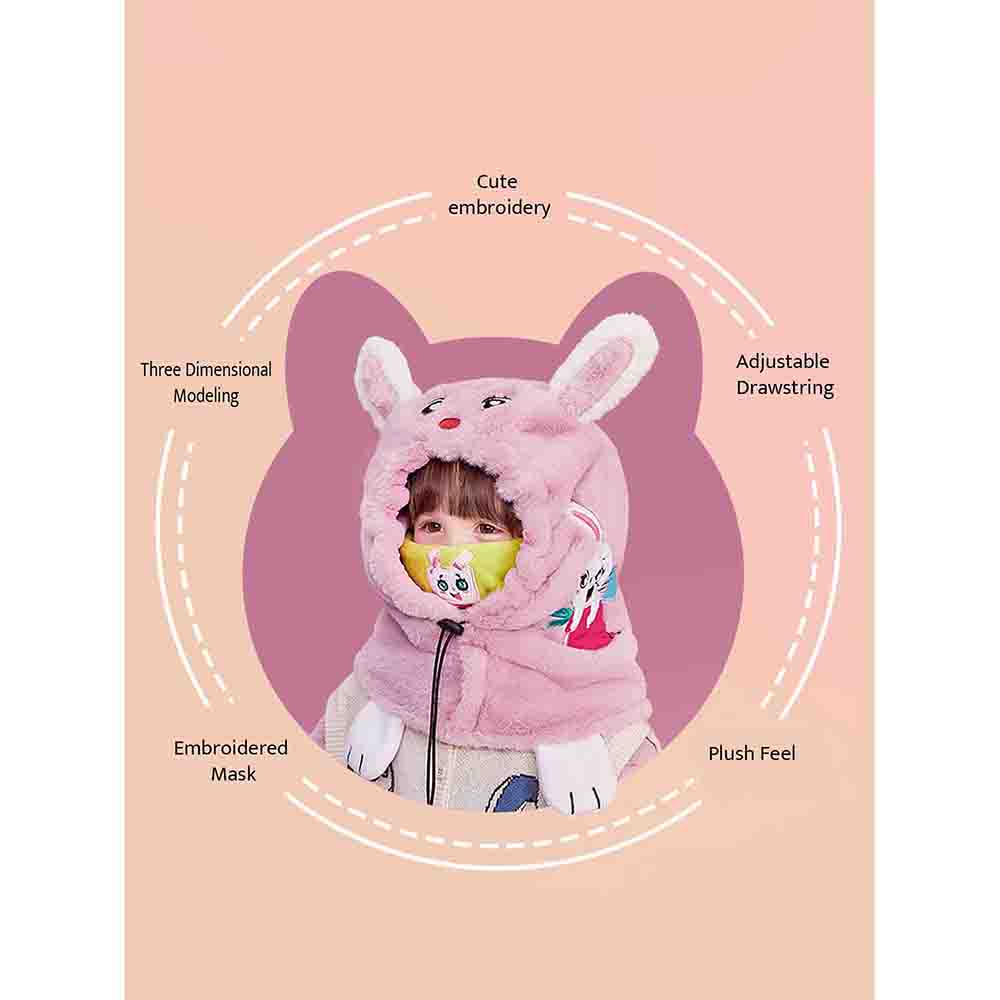 Pink Fur Rabbit theme Winter Cap covering Mouth, Neck and Head - Little Surprise BoxPink Fur Rabbit theme Winter Cap covering Mouth, Neck and Head