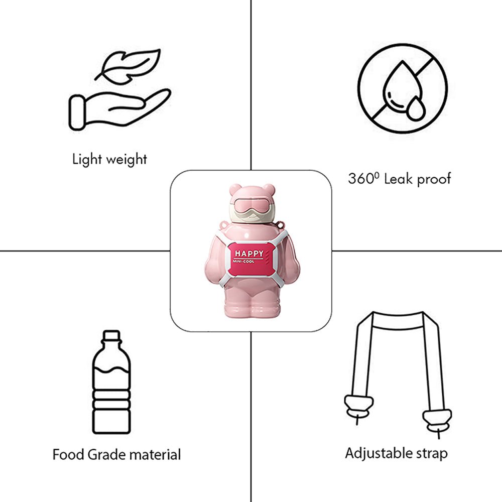 Pink Happy Ted Stainless Steel water Bottle for Kids, 450ml - Little Surprise BoxPink Happy Ted Stainless Steel water Bottle for Kids, 450ml