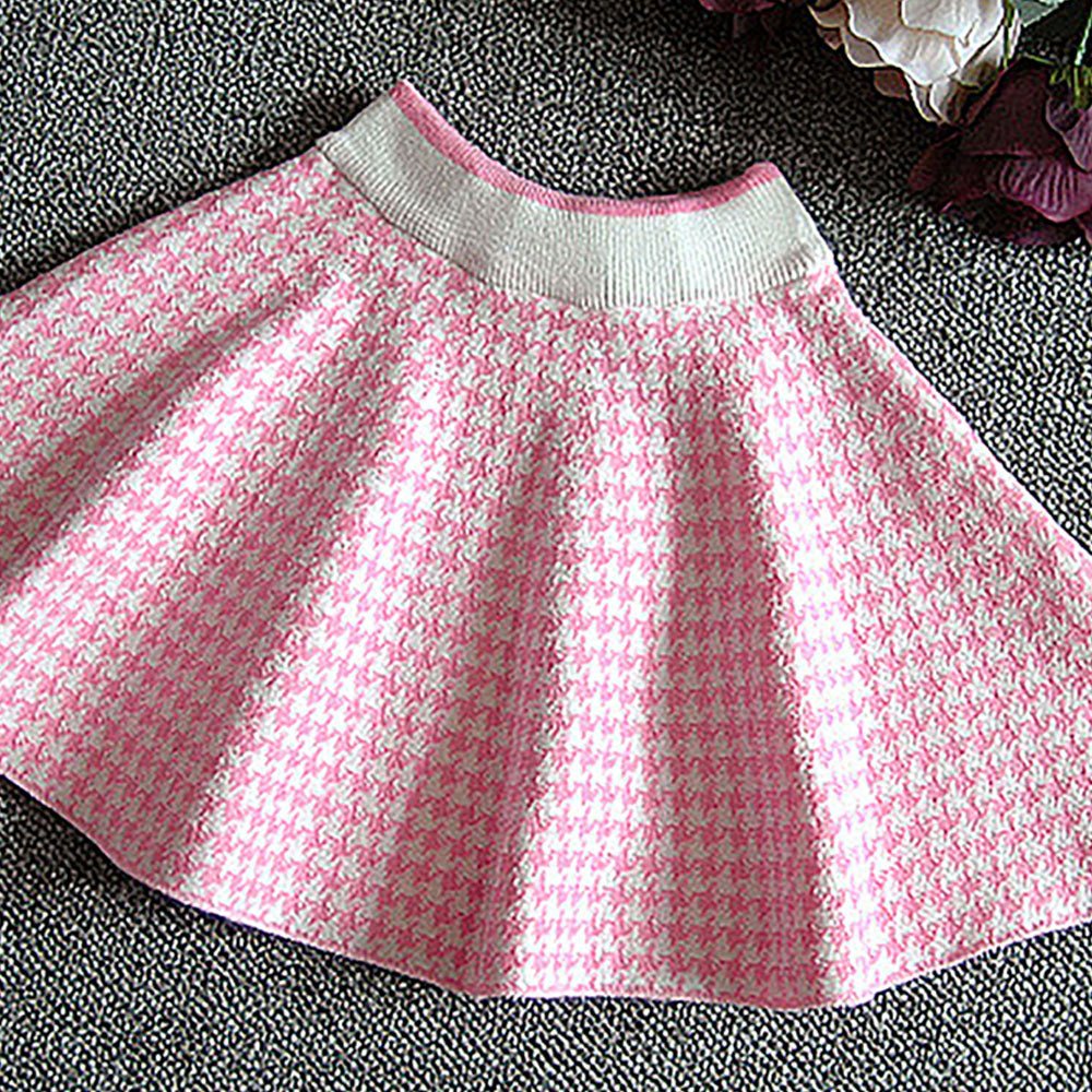 Pink Houndstooth 2 pcs Cardigan & skirt Winterwear set for Girls - Little Surprise BoxPink Houndstooth 2 pcs Cardigan & skirt Winterwear set for Girls