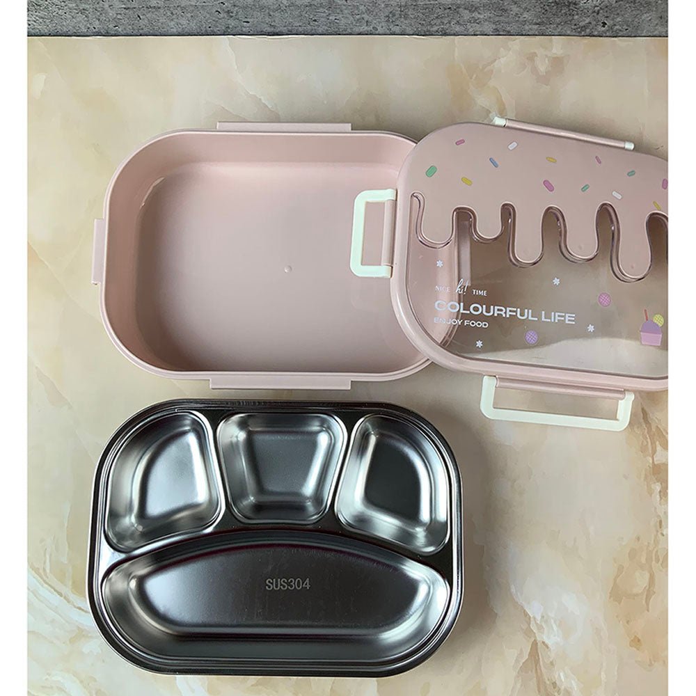 Pink Icecream Drip Big Size Stainless Steel Lunch Box, 1300ml - Little Surprise BoxPink Icecream Drip Big Size Stainless Steel Lunch Box, 1300ml