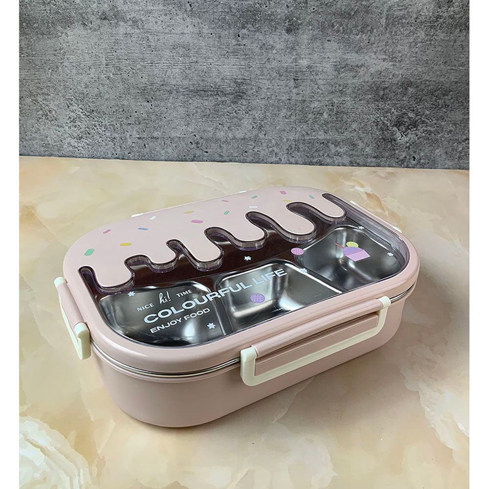 Pink Icecream Drip Big Size Stainless Steel Lunch Box, 1300ml - Little Surprise BoxPink Icecream Drip Big Size Stainless Steel Lunch Box, 1300ml