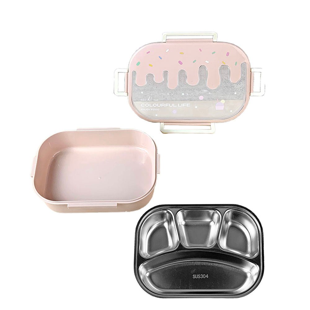 Pink Icecream Drip Big Size Stainless Steel Lunch Box, 1300ml - Little Surprise BoxPink Icecream Drip Big Size Stainless Steel Lunch Box, 1300ml