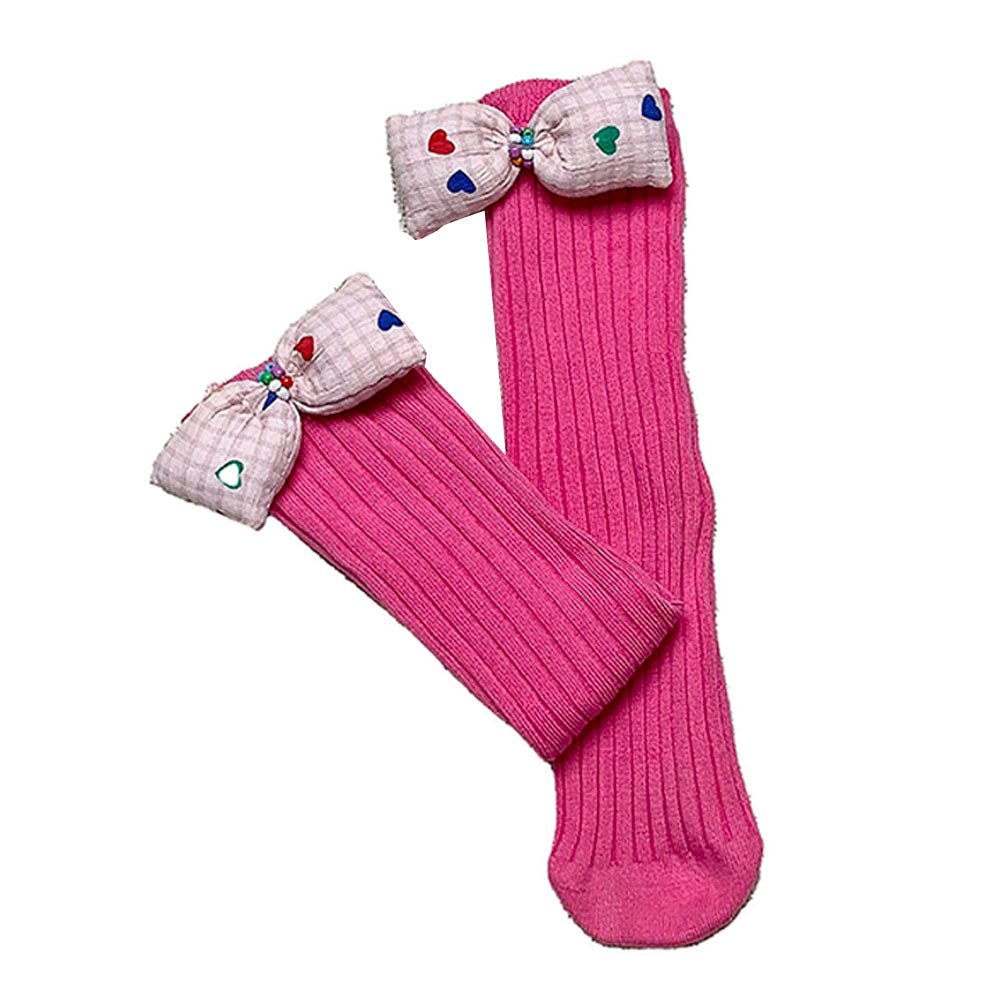 Pink Mini Hearts 3d Bow Socks for Kids - Little Surprise BoxPink Mini Hearts 3d Bow Socks for Kids