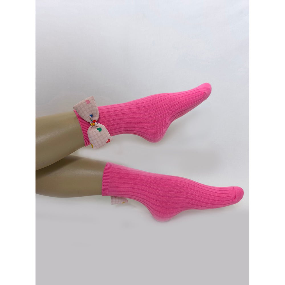 Pink Mini Hearts 3d Bow Socks for Kids - Little Surprise BoxPink Mini Hearts 3d Bow Socks for Kids