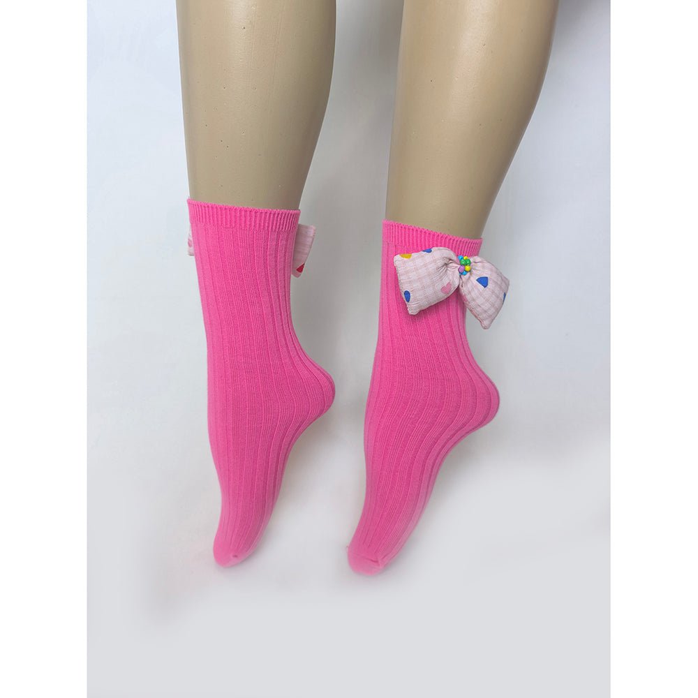 Pink Mini Hearts 3d Bow Socks for Kids - Little Surprise BoxPink Mini Hearts 3d Bow Socks for Kids