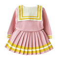 Pink & Occur Pleated Bow 2 pcs top & Skirt Winterwear set for Girls - Little Surprise BoxPink & Occur Pleated Bow 2 pcs top & Skirt Winterwear set for Girls