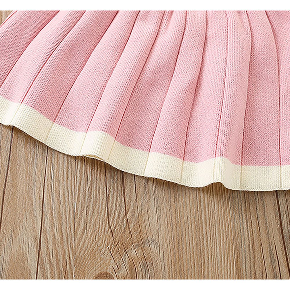 Pink & Occur Pleated Bow 2 pcs top & Skirt Winterwear set for Girls - Little Surprise BoxPink & Occur Pleated Bow 2 pcs top & Skirt Winterwear set for Girls