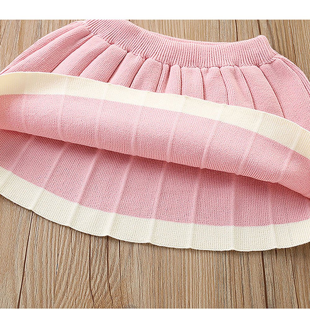 Pink & Occur Pleated Bow 2 pcs top & Skirt Winterwear set for Girls - Little Surprise BoxPink & Occur Pleated Bow 2 pcs top & Skirt Winterwear set for Girls