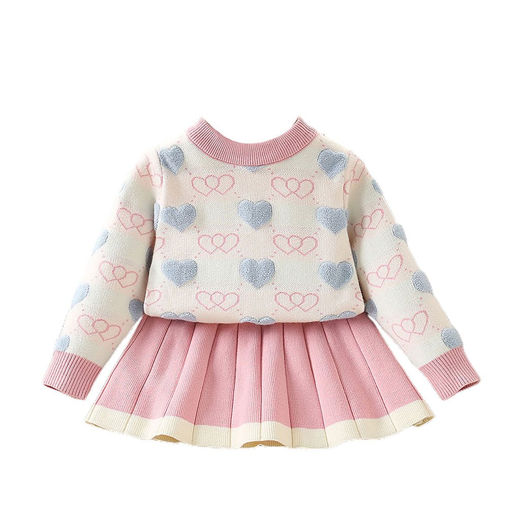 Pink & Occur Pleated Bow 2 pcs top & Skirt Winterwear set for Girls - Little Surprise BoxPink & Occur Pleated Bow 2 pcs top & Skirt Winterwear set for Girls