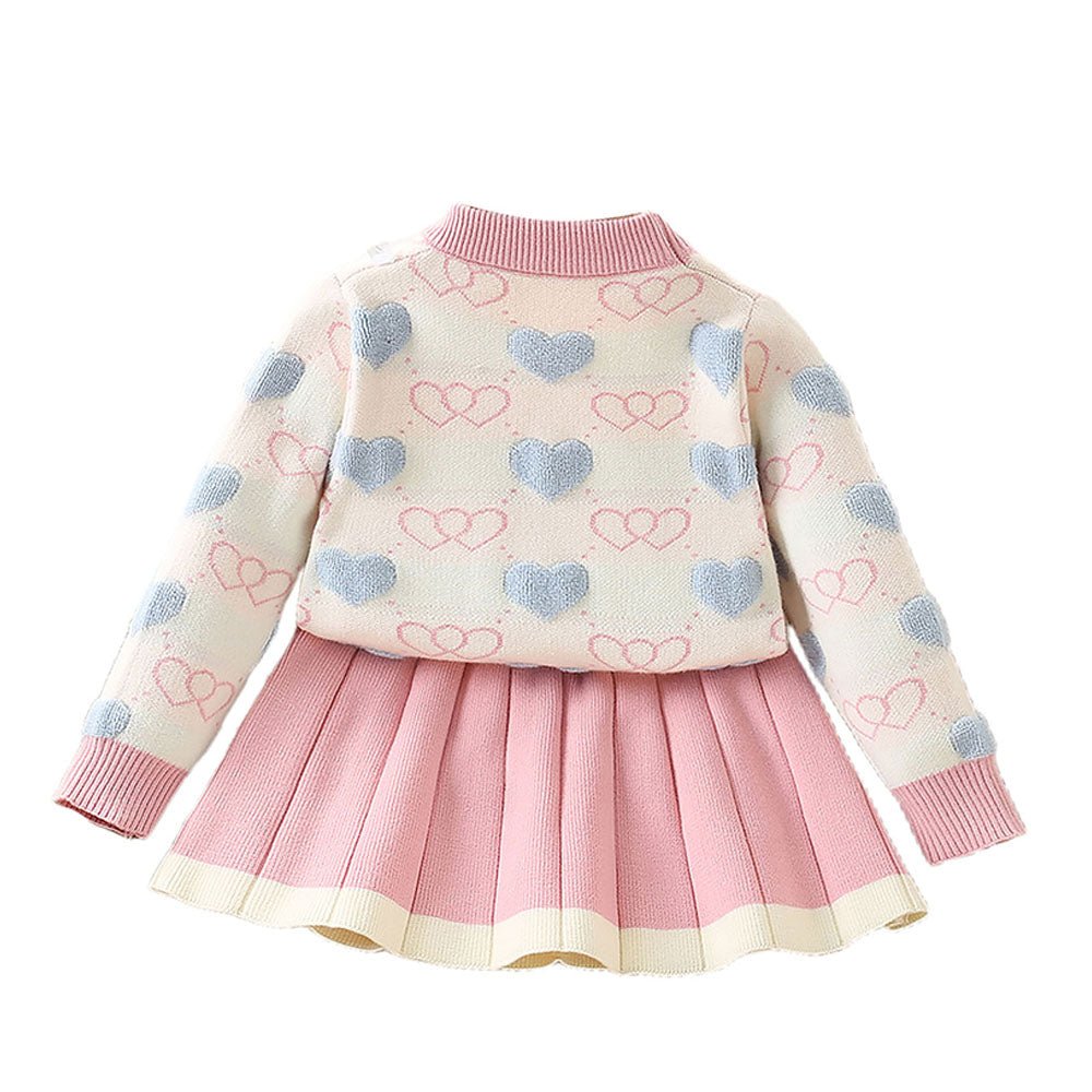 Pink & Occur Pleated Bow 2 pcs top & Skirt Winterwear set for Girls - Little Surprise BoxPink & Occur Pleated Bow 2 pcs top & Skirt Winterwear set for Girls