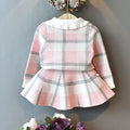 Pink Plaid Peter Pan collar 2 pcs sweatshirt & Skirt Winterwear set for Girls - Little Surprise BoxPink Plaid Peter Pan collar 2 pcs sweatshirt & Skirt Winterwear set for Girls