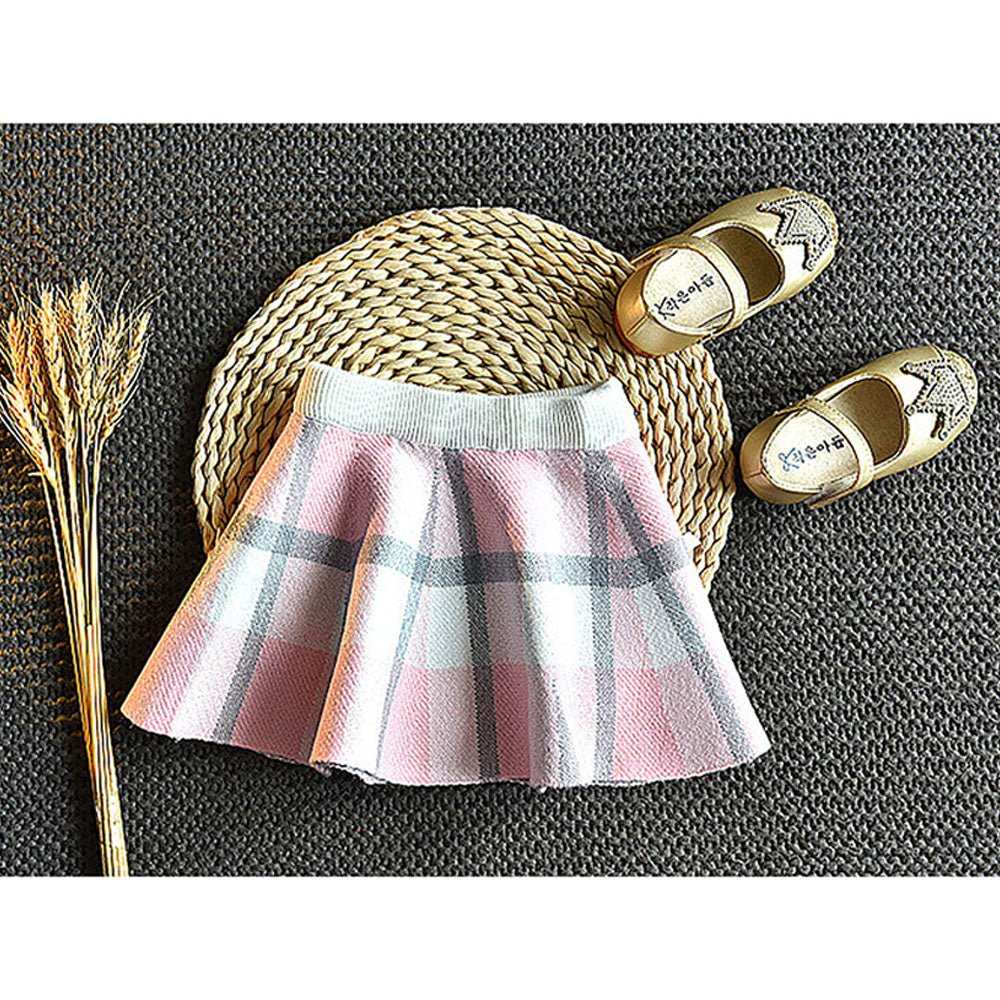 Pink Plaid Peter Pan collar 2 pcs sweatshirt & Skirt Winterwear set for Girls - Little Surprise BoxPink Plaid Peter Pan collar 2 pcs sweatshirt & Skirt Winterwear set for Girls