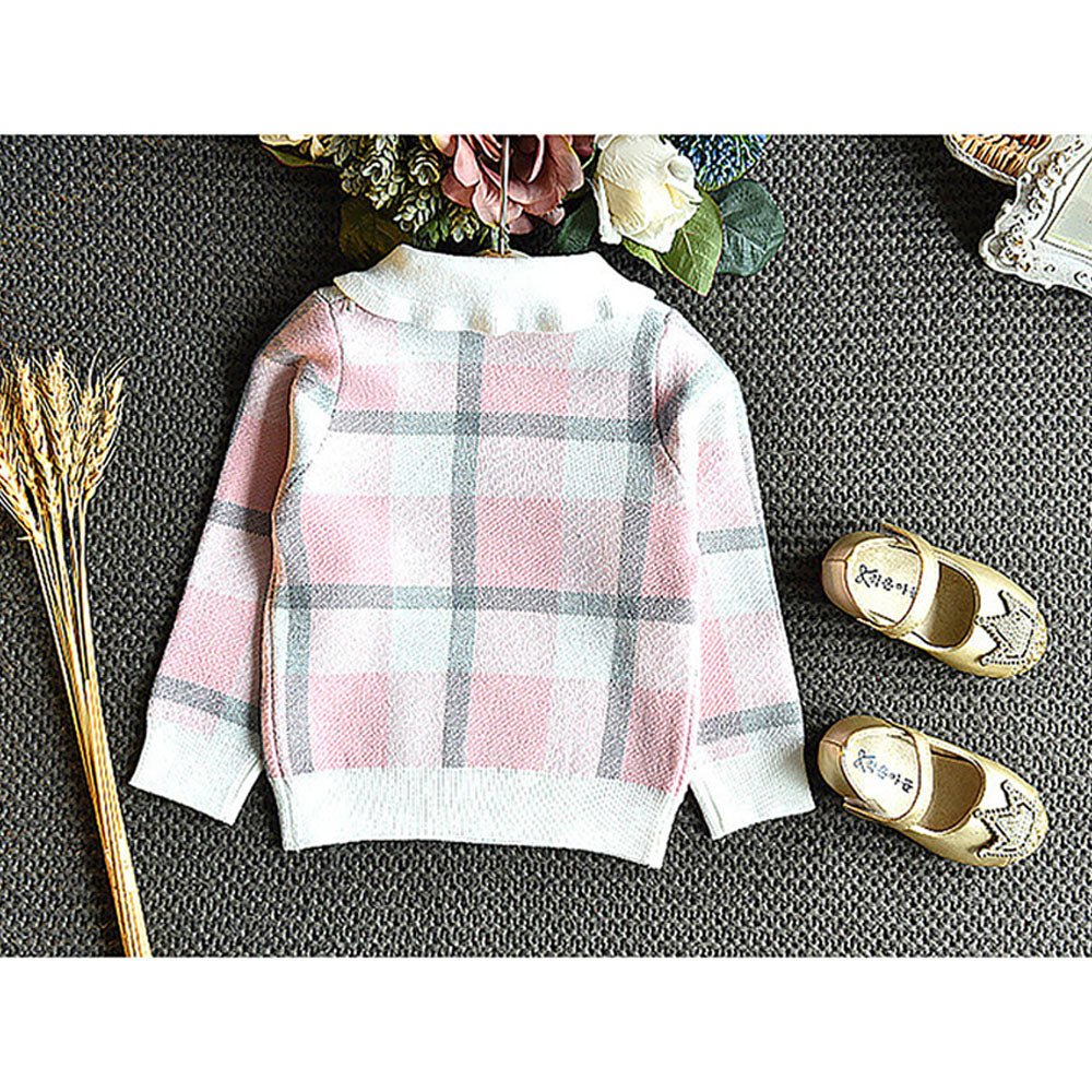 Pink Plaid Peter Pan collar 2 pcs sweatshirt & Skirt Winterwear set for Girls - Little Surprise BoxPink Plaid Peter Pan collar 2 pcs sweatshirt & Skirt Winterwear set for Girls