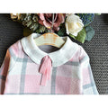 Pink Plaid Peter Pan collar 2 pcs sweatshirt & Skirt Winterwear set for Girls - Little Surprise BoxPink Plaid Peter Pan collar 2 pcs sweatshirt & Skirt Winterwear set for Girls