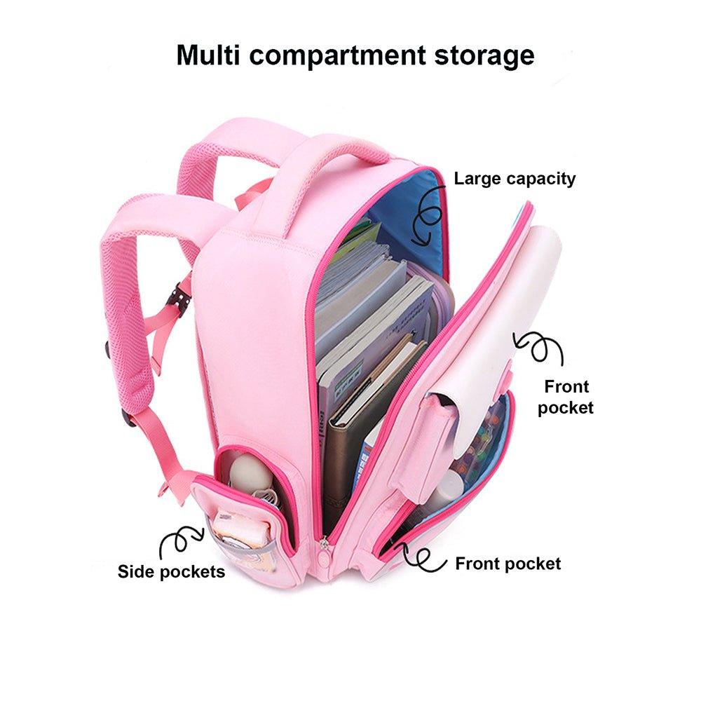 Pink with White Flap Ergonomic Anti gravity Shock absorption School Backpack for Kids - Little Surprise BoxPink with White Flap Ergonomic Anti gravity Shock absorption School Backpack for Kids
