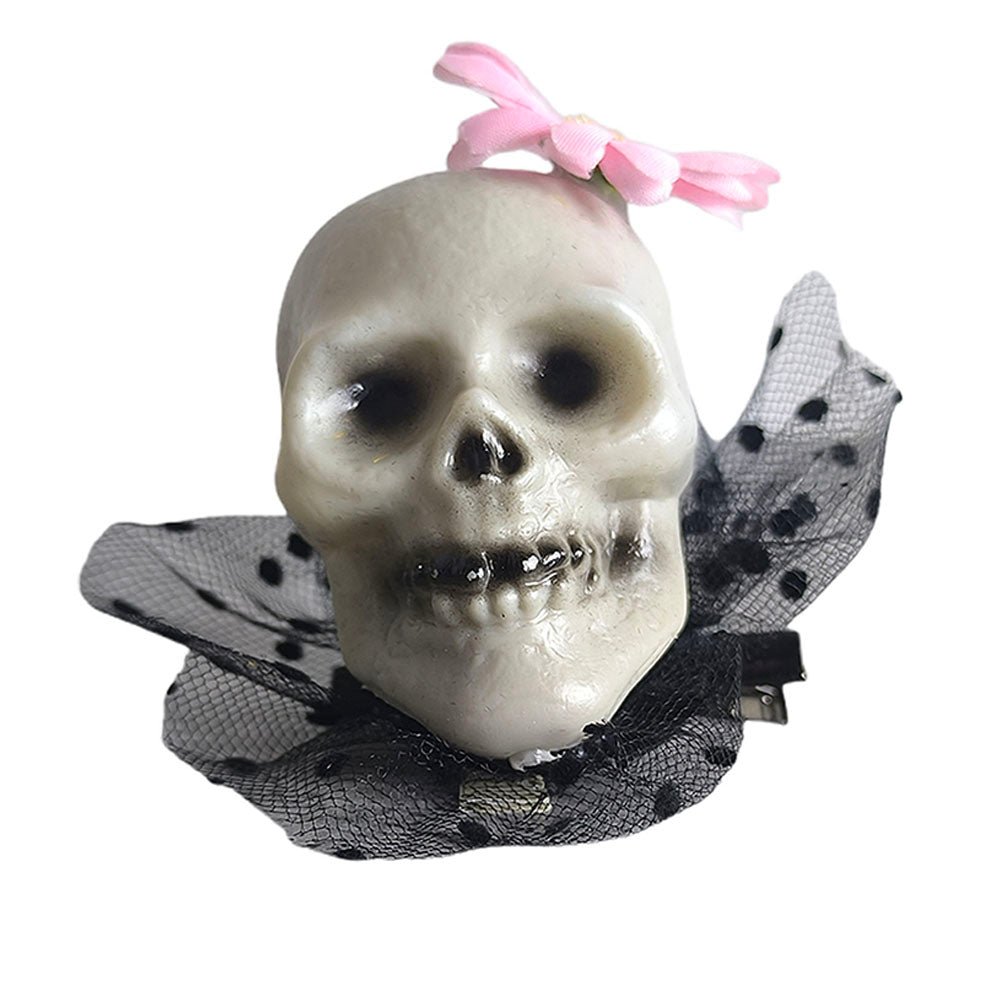 Pinl Flower Skull Alligator Clip Halloween Accessory for Halloween Party - Little Surprise BoxPinl Flower Skull Alligator Clip Halloween Accessory for Halloween Party