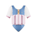 Powder Blue & Pink Stripes Kids Swimsuit with attached Swim Floats + tie up cap in UPF 50+ - Little Surprise BoxPowder Blue & Pink Stripes Kids Swimsuit with attached Swim Floats + tie up cap in UPF 50+