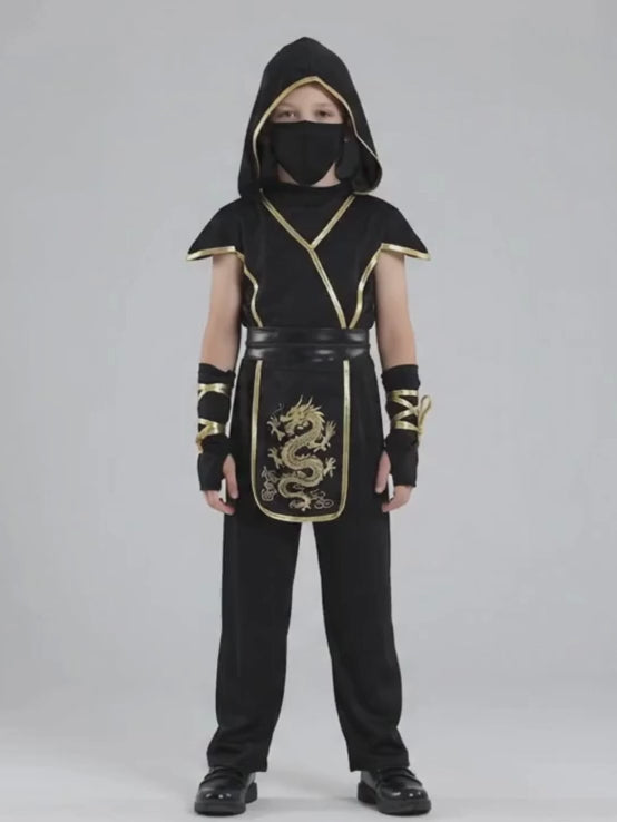 The Black & Gold Dragon Ninja, Kids Halloween Costume Fancy Dress Up