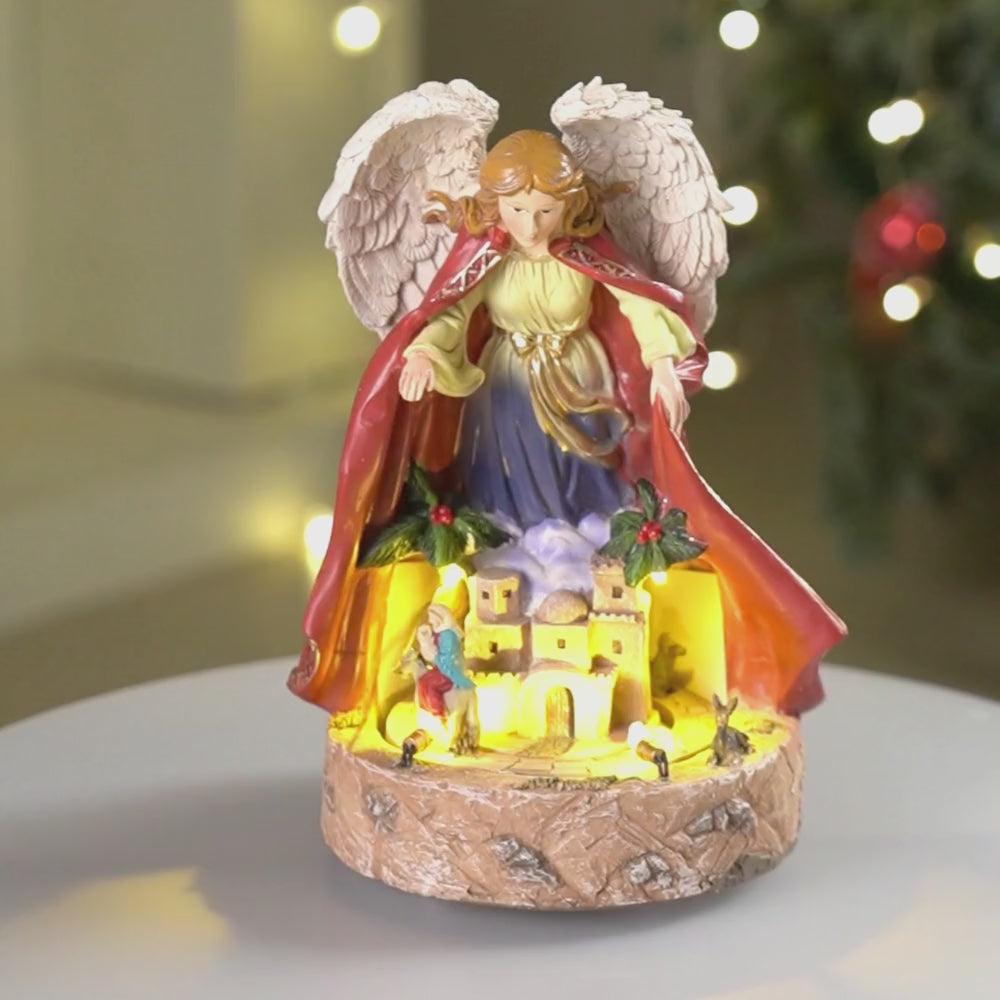 Protective Angel Rotating , Musical and Lit Nativity Set for Christmas Decoration & Décor