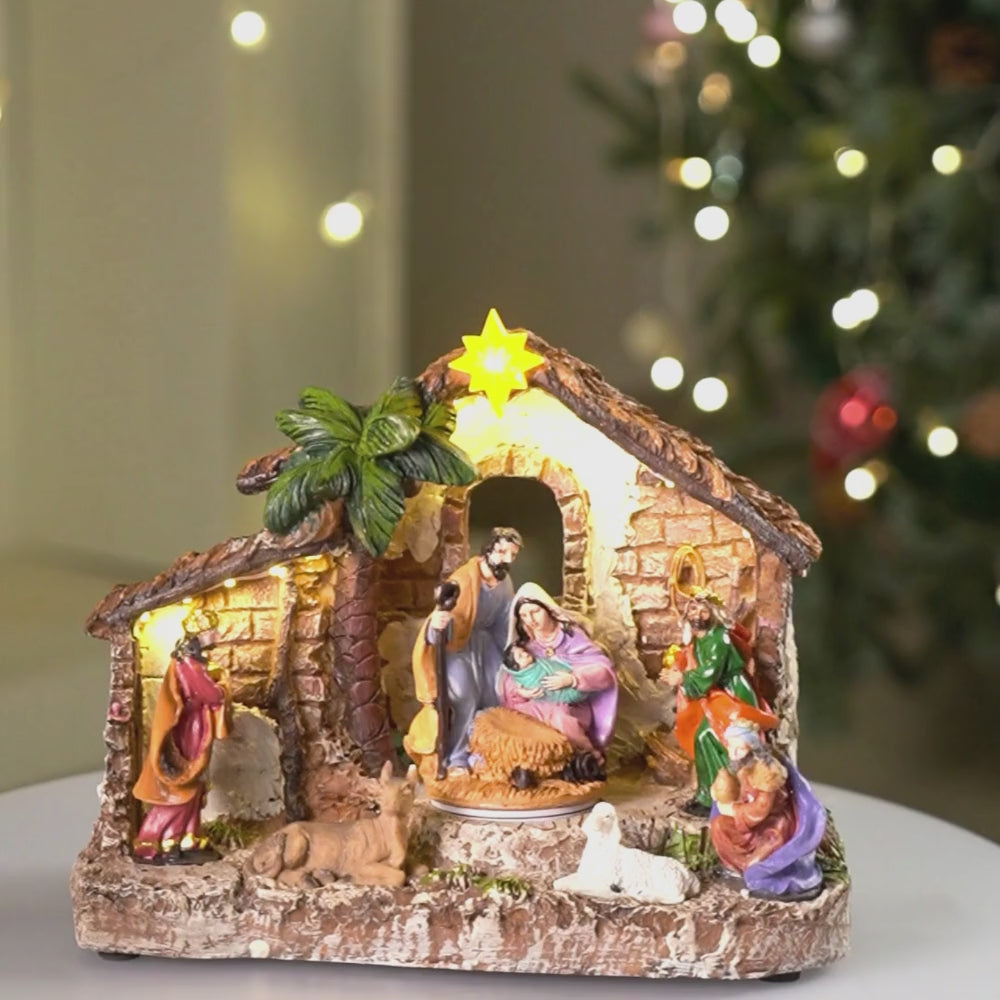 Rotating, Light & Musical Jesus Family Christmas Crib Nativity Set christmas decor