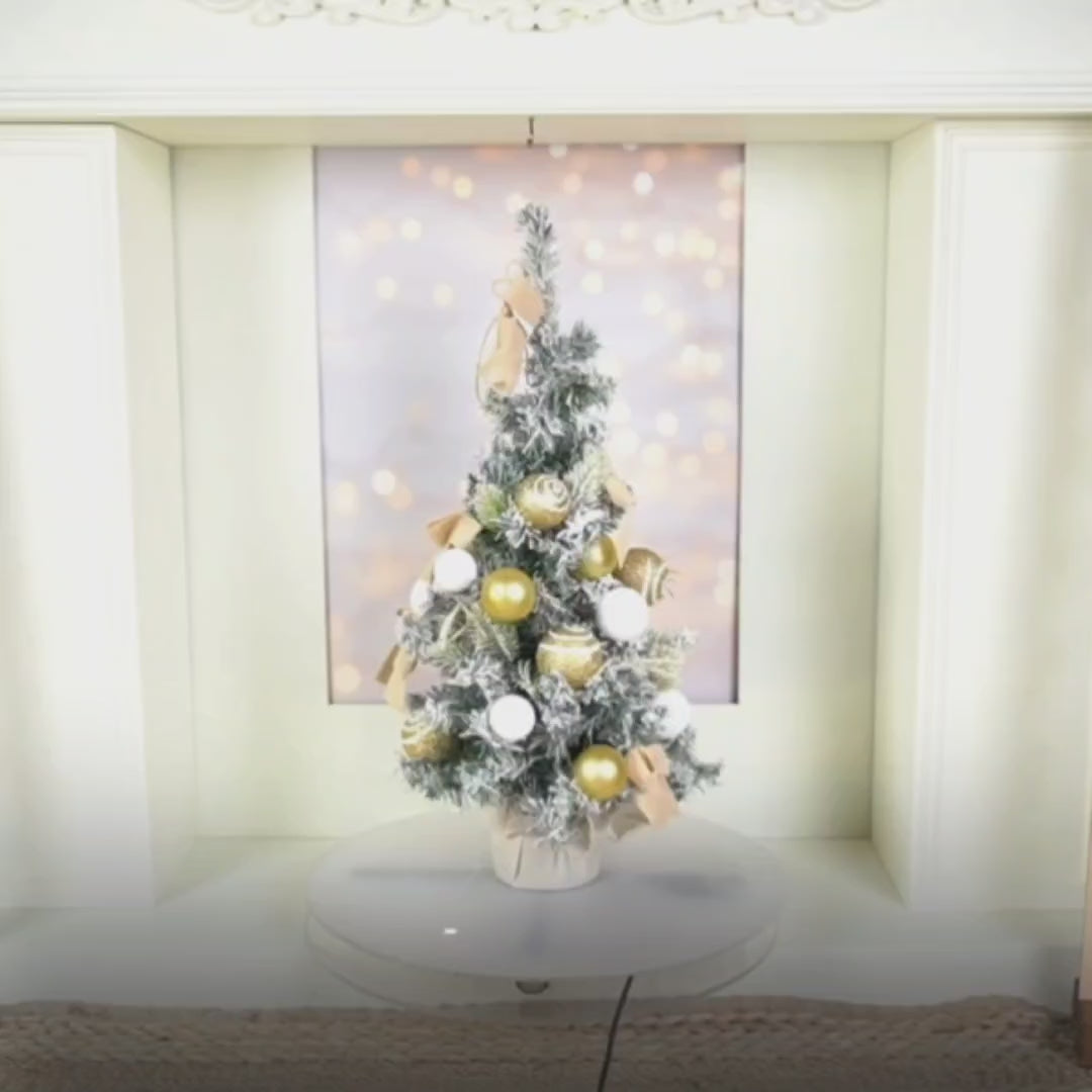 2 feet Gold Swirl Frosty Bushy Christmas Tree filled with balls and ornament Fillers