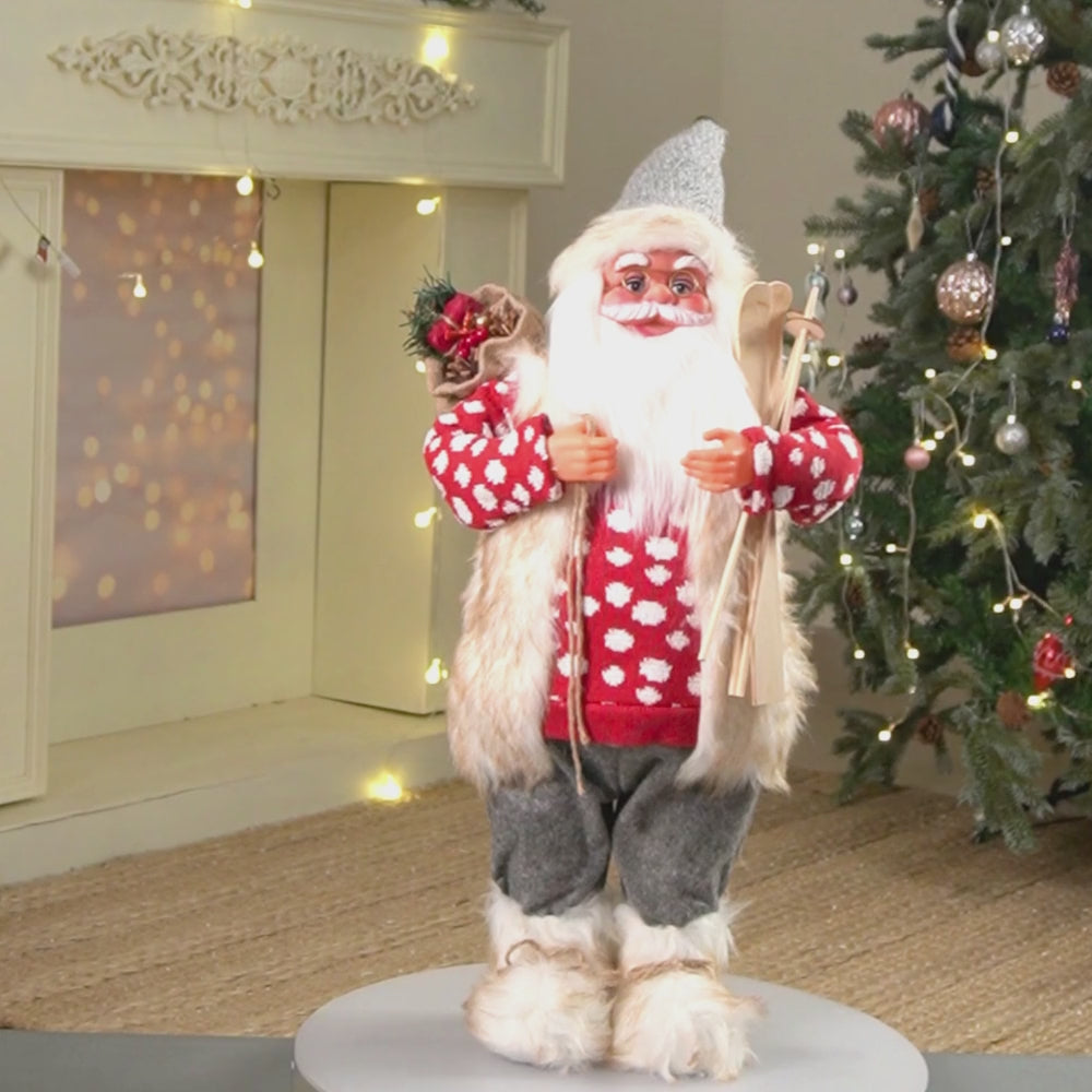 24 inches/2feet Red Polka Dot Cardigan Santa, Christmas Home and Table Décor