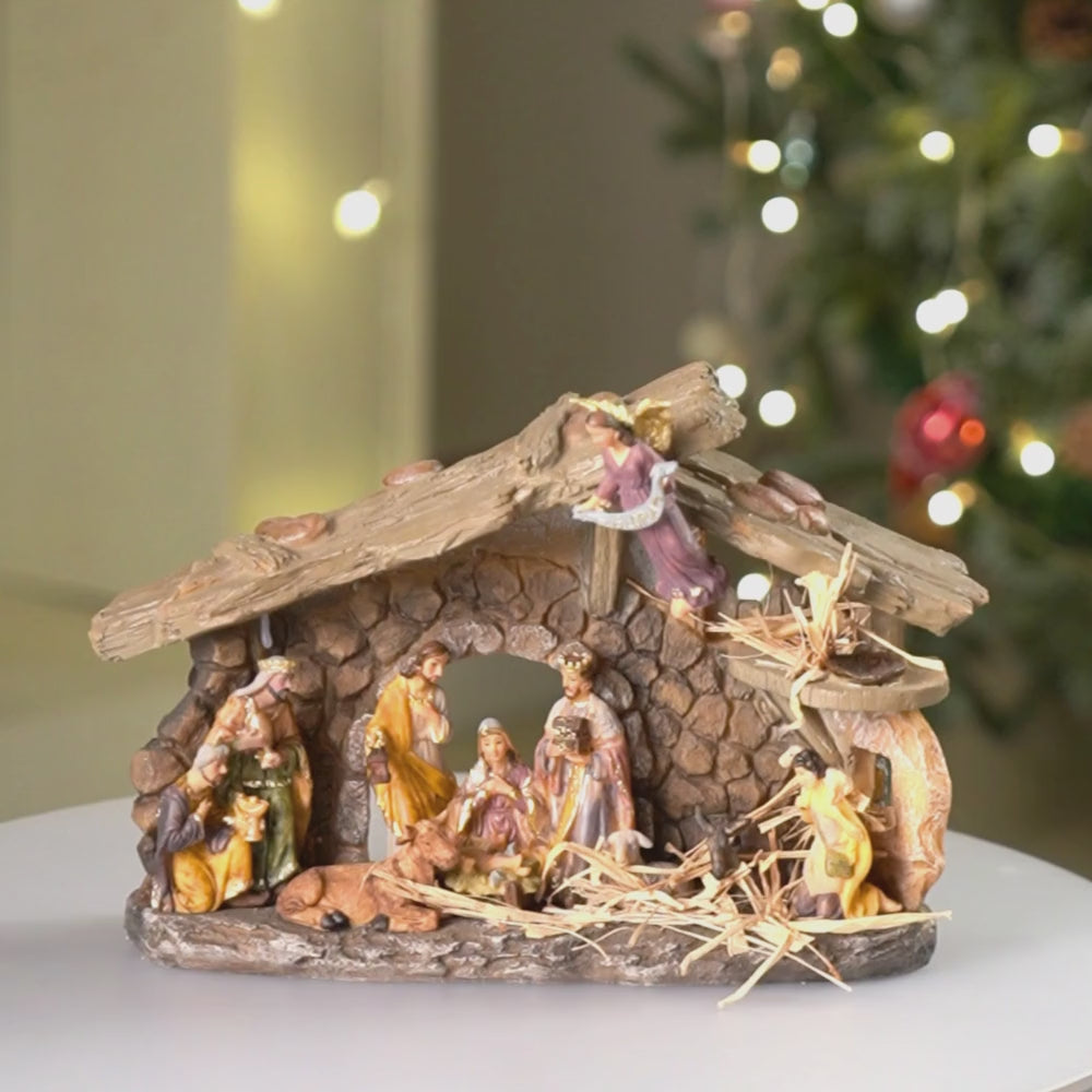 Hanging Angel with Lights and Holy Family christmas crib nativity set christmas décor