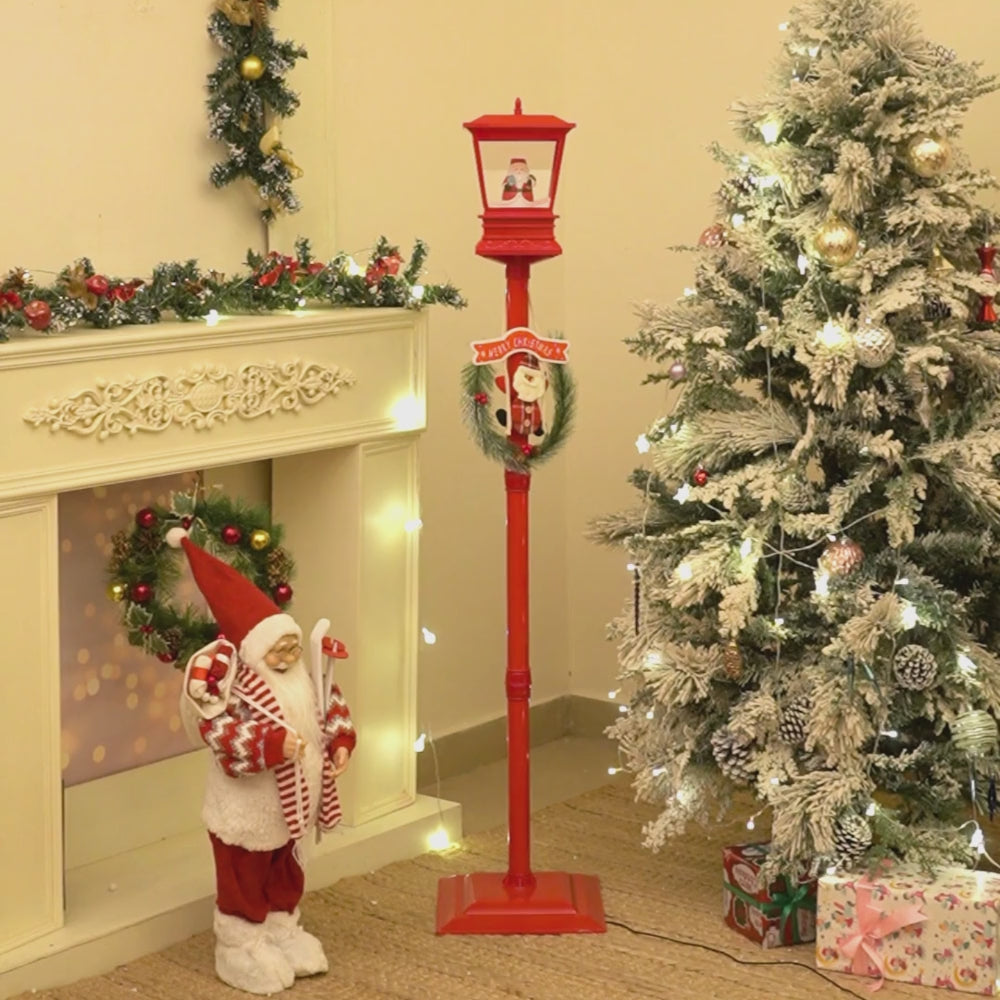 4.8 feet Santa with Gift Box Snowfall Lamp Post Christmas Decor