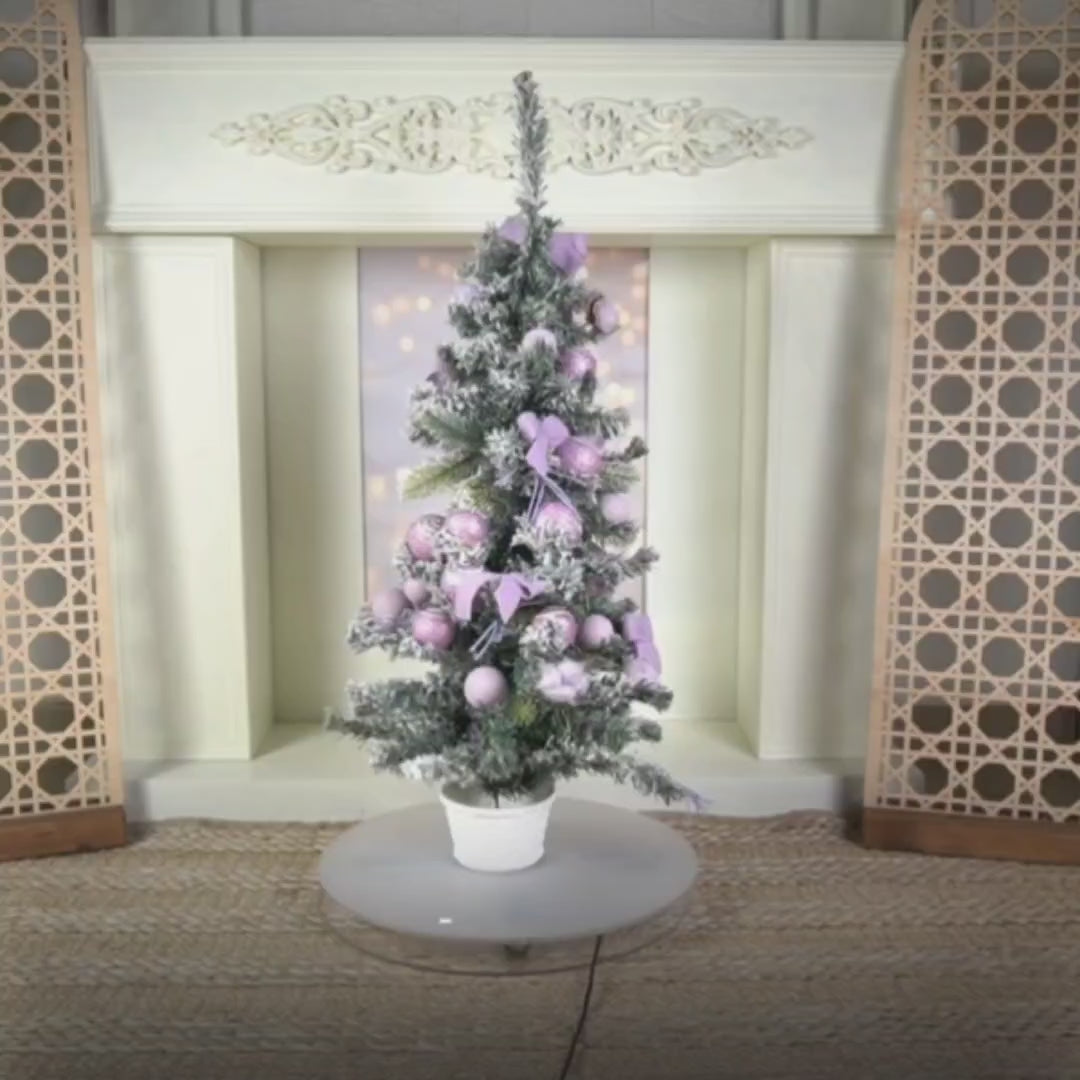 3 feet Pastel Purple Swirl Snowy Bushy Christmas Tree filled with balls and ornament Fillers