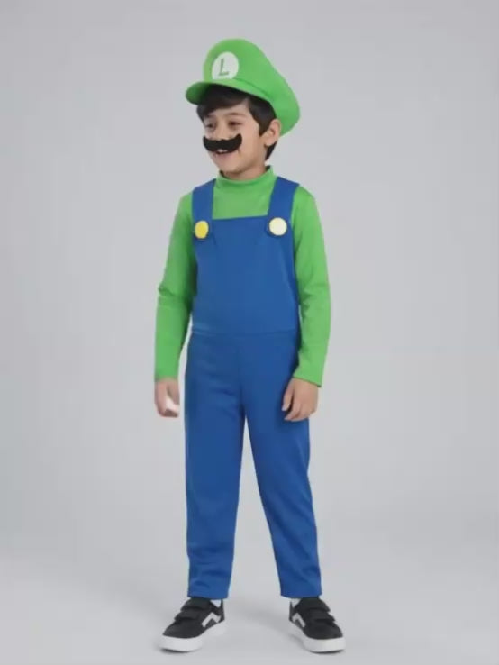 Junior Super Brother Green Plumber, Kids Halloween Costume Fancy Dress Up