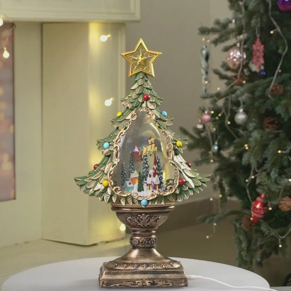 Gold & Green Tree with Musical Glitter Water Lights, Christmas Home & table Décor