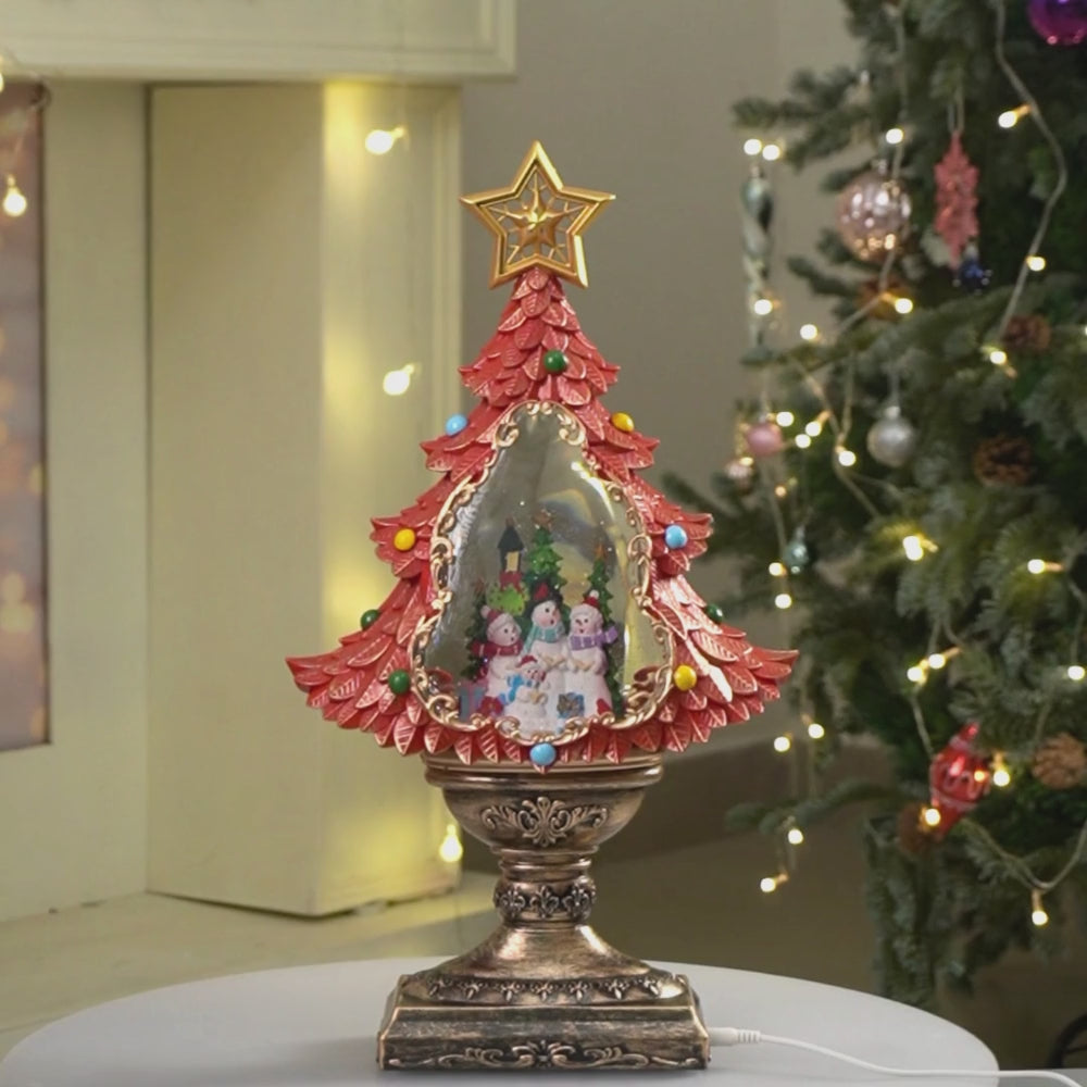 Gold & Red Tree with Musical Glitter Water Lights, Christmas Home & table Décor