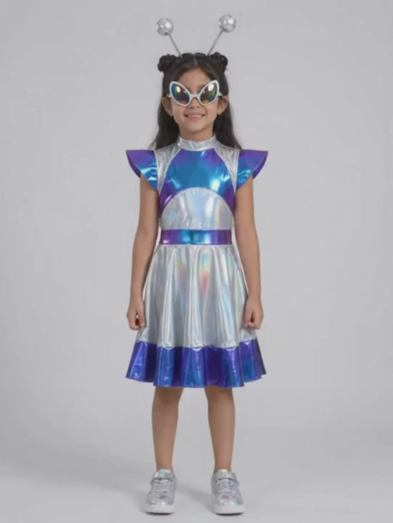 Holographic Alien Girl, Kids Halloween Costume Fancy Dress Up