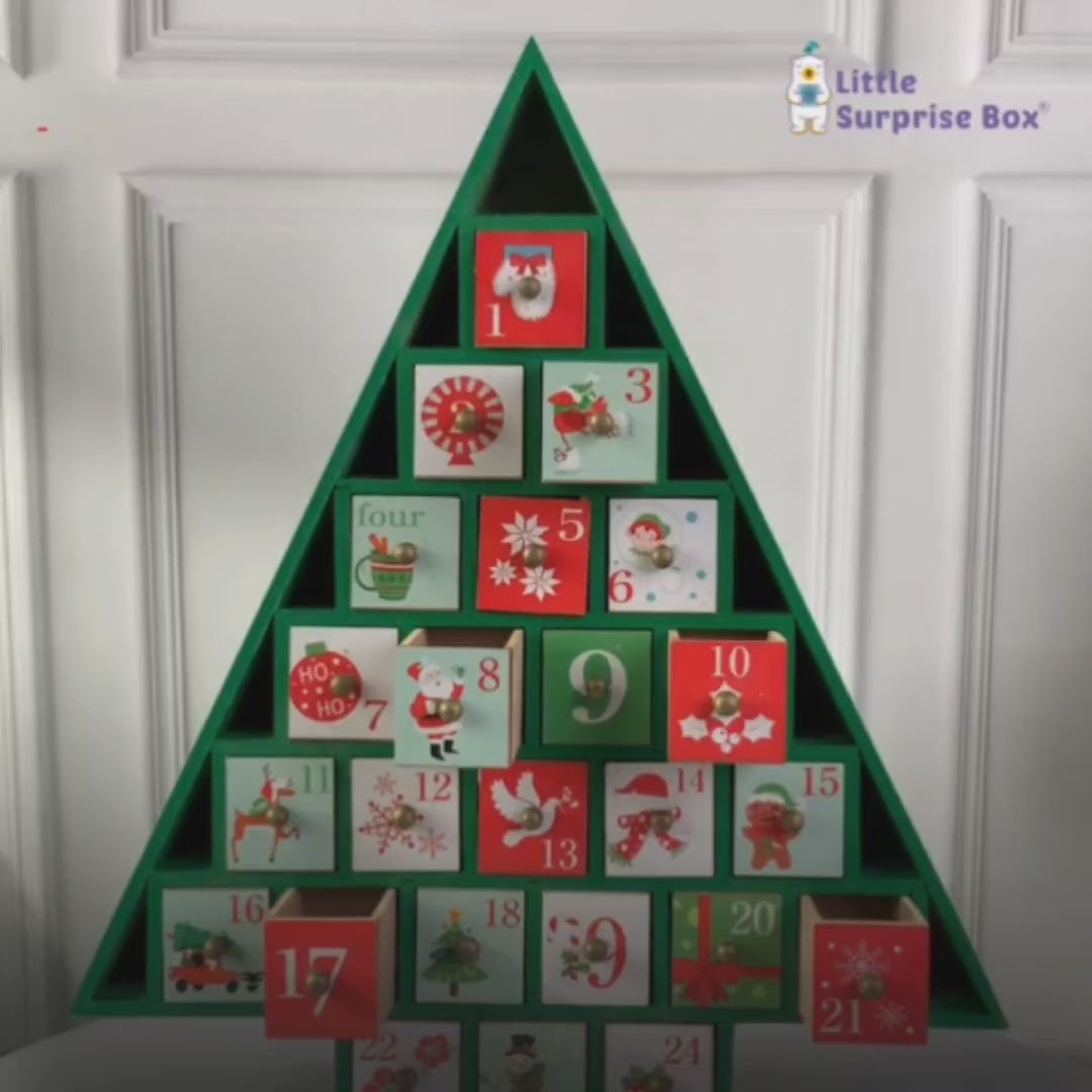 24 days, Wooden Green Tree Shape Advent Calendar for Christmas