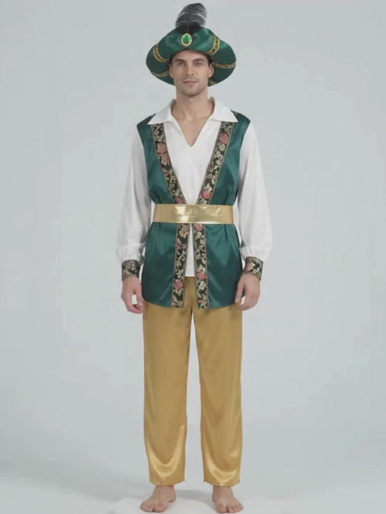 Aladdin Gold and Green Adults Halloween Costume Fancy Dress Up