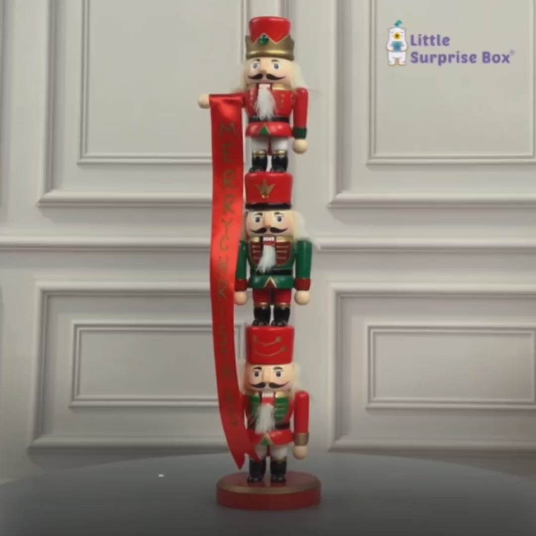 3 Tier Stacked Wooden Nutcracker Christmas Table Décor