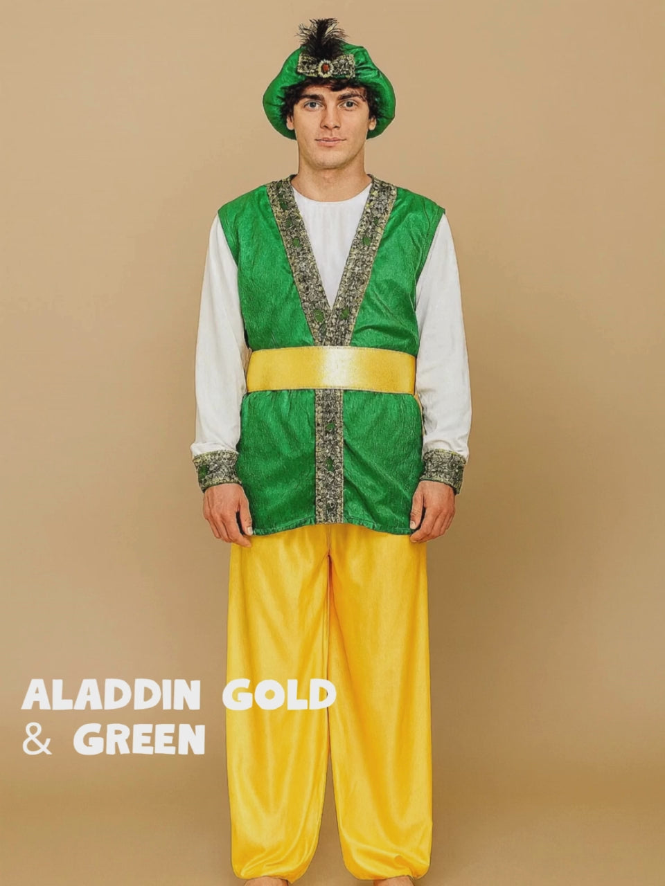Aladdin Gold and Green Adults Halloween Costume Fancy Dress Up