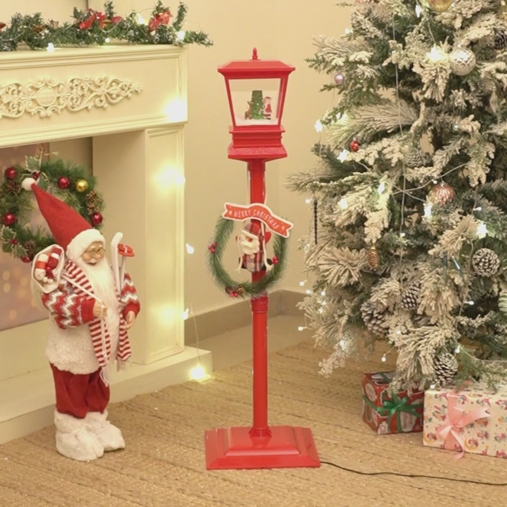 3.5 feet Santa with Tree & Deer Snowfall Lamp Post Christmas Decor