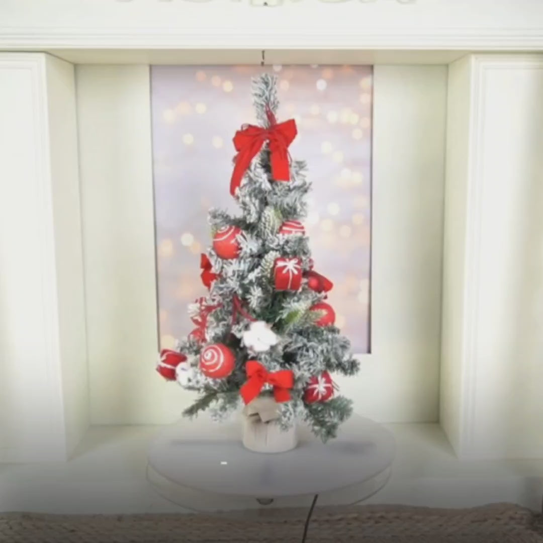 2 feet Red Swirl Frosty Bushy Christmas Tree filled with balls and ornament Fillers