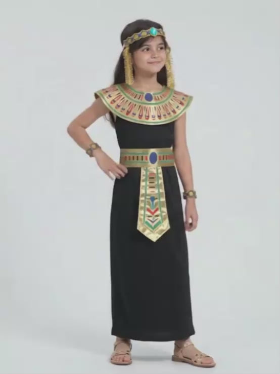 Black & Gold Egyptian Pharaoh Girl, Kids Halloween Costume Fancy Dress Up