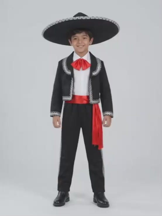 Black & Red Mexican Mariachi Boys, Kids Halloween Costume Fancy Dress Up